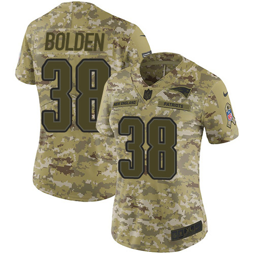 New England Patriots #38 Brandon Bolden Camo Women's Stitched Limited 2018 Salute to Service Jersey Womens