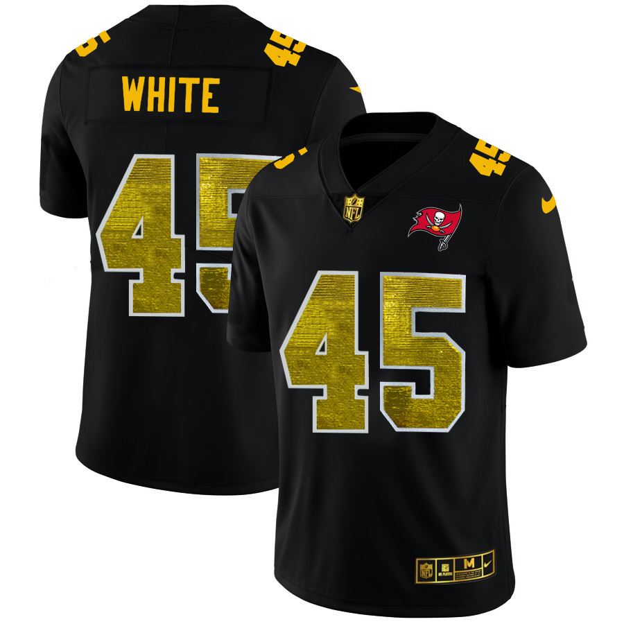 Tampa Bay Buccaneers #45 Devin White Men's Black Golden Sequin Vapor Limited Jersey