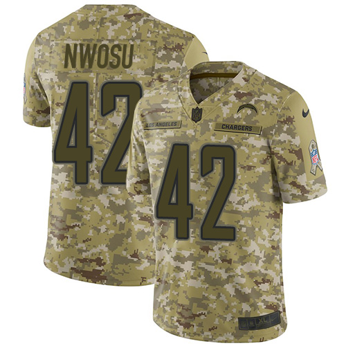 Los Angeles Chargers #42 Uchenna Nwosu Camo Men's Stitched Limited 2018 Salute To Service Jersey Men's