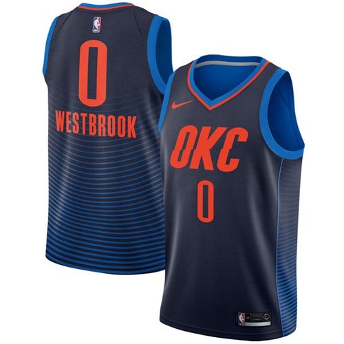 Oklahoma City Thunder #0 Russell Westbrook Navy Blue Statement Edition Swingman Jersey Mens