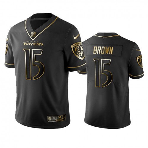 Baltimore Ravens #15 Marquise Brown Black Golden Limited Edition Stitched Jersey Men's