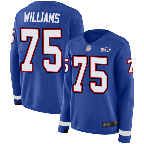 Buffalo Bills #75 Daryl Williams Royal Blue Team Color Women's Stitched Limited Therma Long Sleeve Jersey Womens
