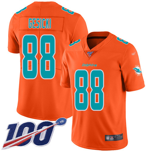 Dolphins #88 Mike Gesicki Orange Men's Stitched Limited Inverted Legend 100th Season Jersey