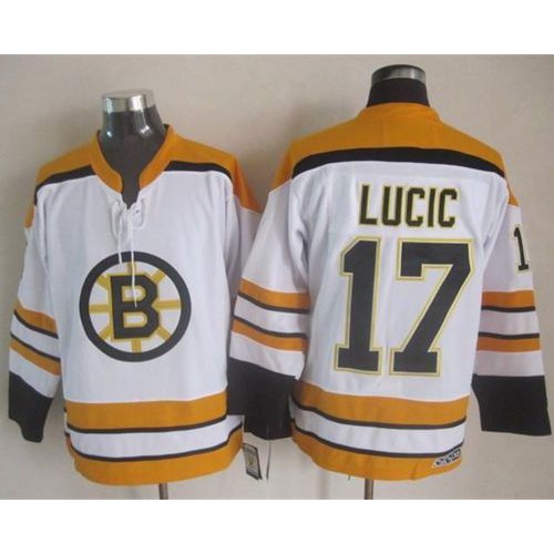 Boston Bruins #17 Milan Lucic White CCM Throwback Stitched Jersey Men's