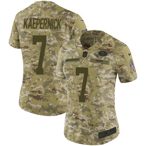 San Francisco 49ers #7 Colin Kaepernick Camo Women's Stitched Limited 2018 Salute to Service Jersey Womens