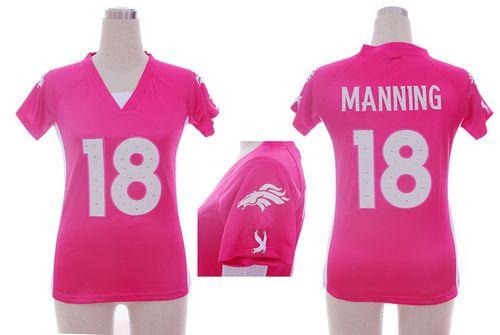 Broncos #18 Peyton Manning Pink Draft Him Name & Number Top Women's Stitched Elite Jersey