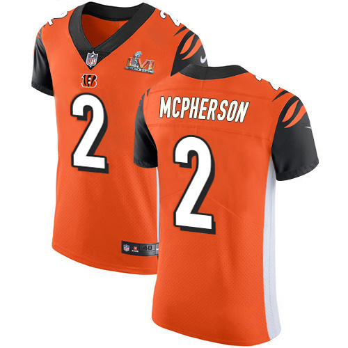 Bengals #2 Evan McPherson Orange Alternate Super Bowl LVI Patch Men's Stitched New Elite Jersey