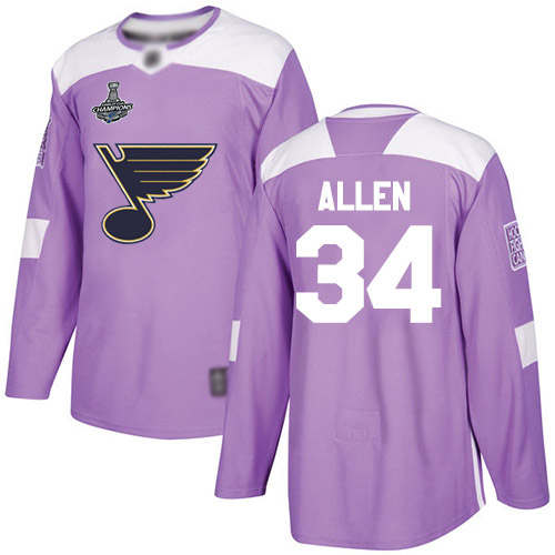 Adidas St. Louis Blues #34 Jake Allen Purple Authentic Fights Cancer Stanley Cup Champions Stitched Youth Jersey Youth
