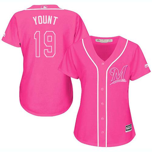 Milwaukee Brewers #19 Robin Yount Pink Fashion Women's Stitched Jersey Womens
