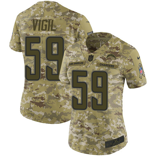 Los Angeles Chargers #59 Nick Vigil Camo Women's Stitched Limited 2018 Salute To Service Jersey Womens