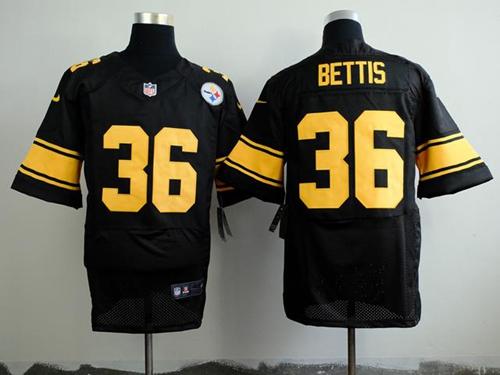 Steelers #36 Jerome Bettis Black(Gold No.) Men's Stitched Elite Jersey
