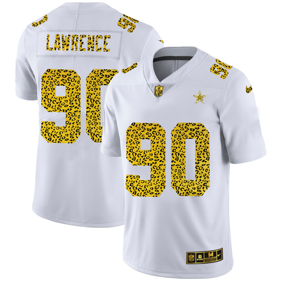 Dallas Cowboys #90 Demarcus Lawrence Men's Flocked Leopard Print Vapor Limited Jersey White
