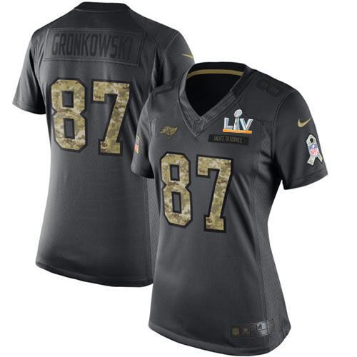Buccaneers #87 Rob Gronkowski Black Women's Super Bowl LV Bound Stitched Limited 2016 Salute To Service Jersey