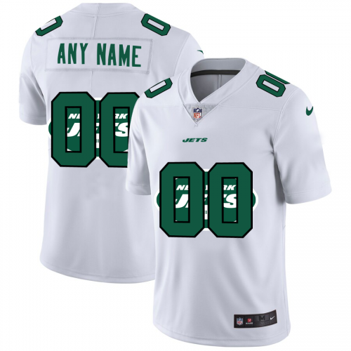 New York Jets Custom White Men's Team Logo Dual Overlap Limited Jersey