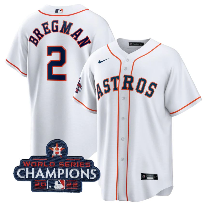 Houston Astros #2 Alex Bregman White 2022 World Series Champions Home Stitched Men's Jersey