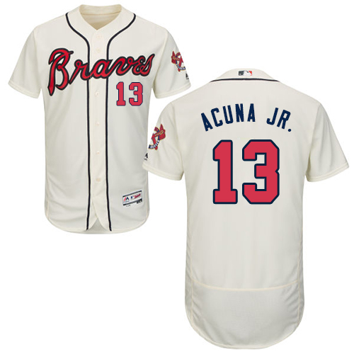 Atlanta Braves #13 Ronald Acuna Jr. Cream Flexbase Authentic Collection Stitched Jersey Men's