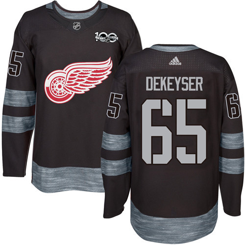 Adidas Detroit Red Wings #65 Danny DeKeyser Black 1917-2017 100th Anniversary Stitched Jersey Men's