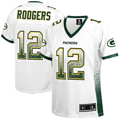 Packers #12 Aaron Rodgers White Women's Stitched Elite Drift Fashion Jersey