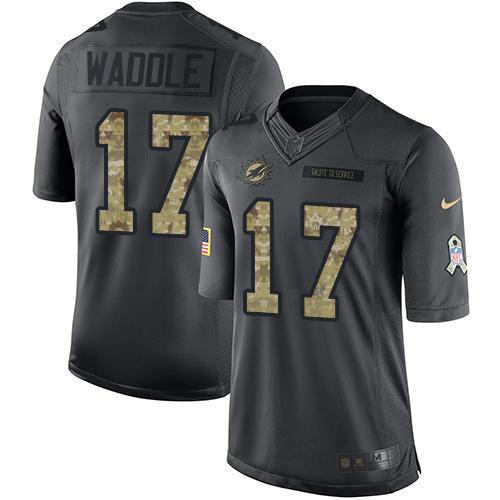 Dolphins #17 Jaylen Waddle Black Men's Stitched Limited 2016 Salute To Service Jersey