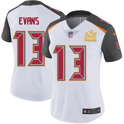 Buccaneers #13 Mike Evans White Women's Super Bowl LV Champions Patch Stitched Vapor Untouchable Limited Jersey