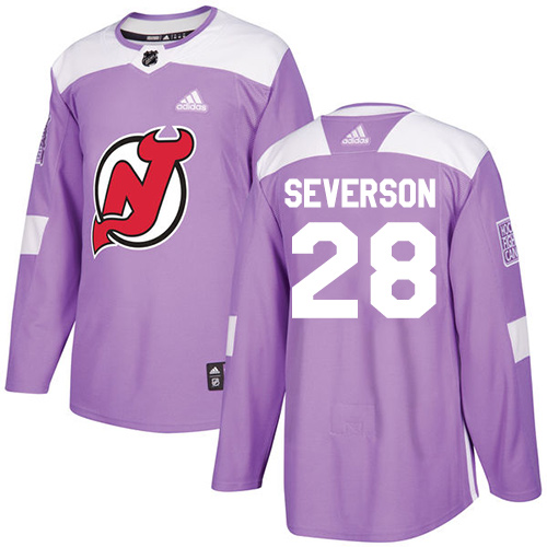 Adidas New Jersey Devils #28 Damon Severson Purple Authentic Fights Cancer Stitched Jersey Men's