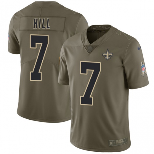 Saints #7 Taysom Hill Olive Men's Stitched Limited 2017 Salute To Service Jersey