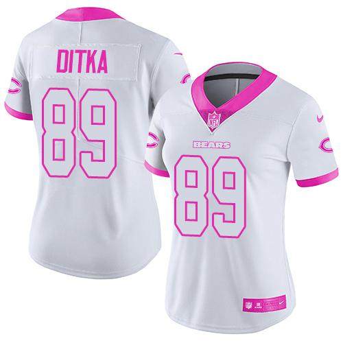 Bears #89 Mike Ditka White/Pink Women's Stitched Limited Rush Fashion Jersey