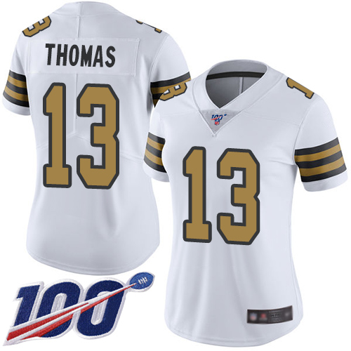 Saints #13 Michael Thomas White Women's Stitched Limited Rush 100th Season Jersey