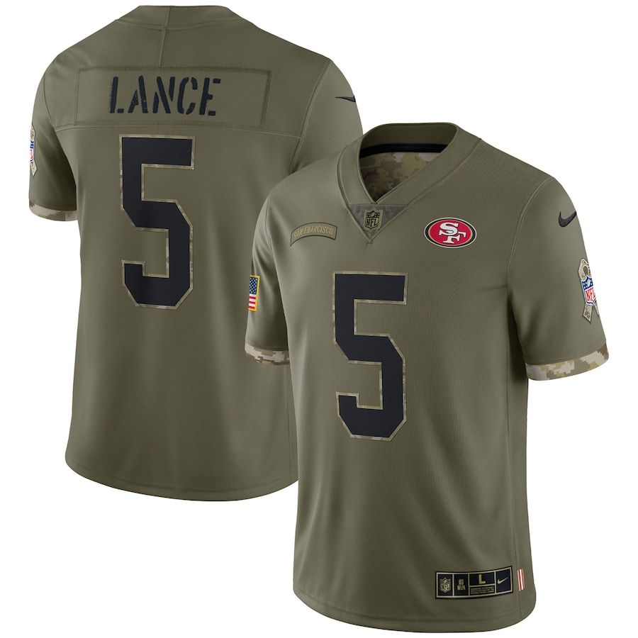 San Francisco 49ers #5 Trey Lance Men's 2022 Salute To Service Limited Jersey - Olive
