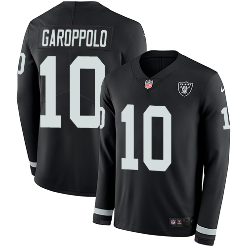 Raiders #10 Jimmy Garoppolo Black Team Color Men's Stitched Limited Therma Long Sleeve Jersey