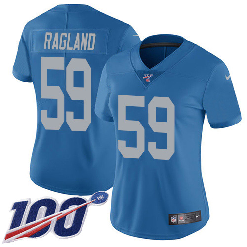 Detroit Lions #59 Reggie Ragland Blue Throwback Women's Stitched 100th Season Vapor Untouchable Limited Jersey Womens