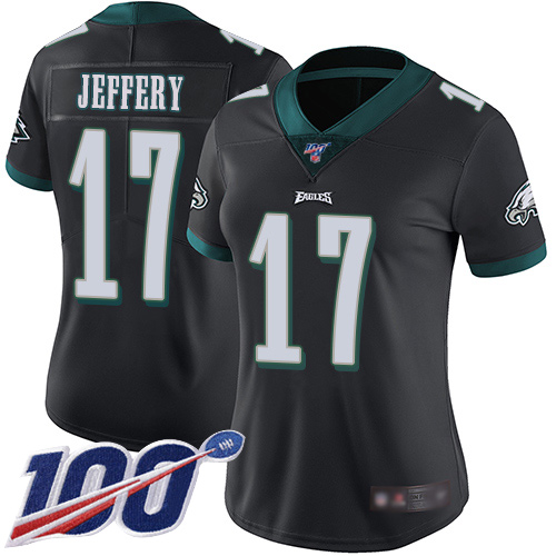 Philadelphia Eagles #17 Alshon Jeffery Black Alternate Women's Stitched 100th Season Vapor Limited Jersey Womens