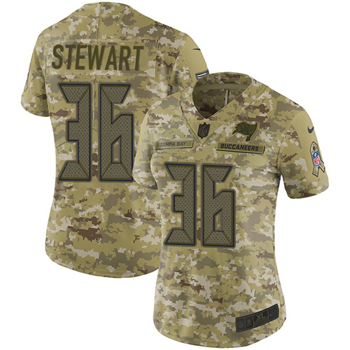 Tampa Bay Buccaneers #36 M.J. Stewart Camo Women's Stitched Limited 2018 Salute To Service Jersey Womens