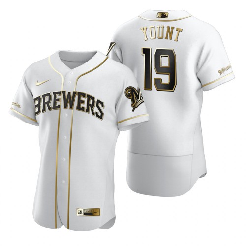 Milwaukee Milwaukee Brewers #19 Robin Yount White Men's Authentic Golden Edition Jersey Men's