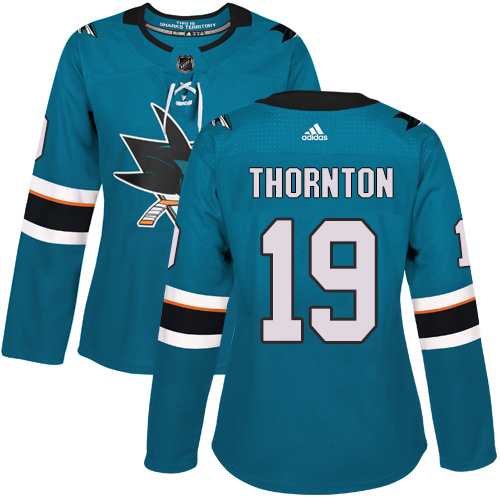Adidas San Jose Sharks #19 Joe Thornton Teal Home Authentic Women's Stitched Jersey Womens