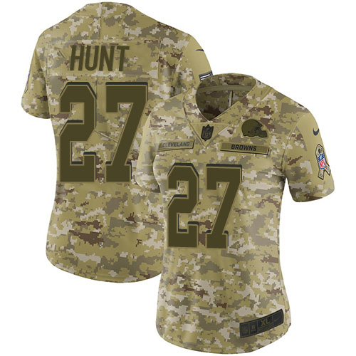 Cleveland Browns #27 Kareem Hunt Camo Women's Stitched Limited 2018 Salute To Service Jersey Womens