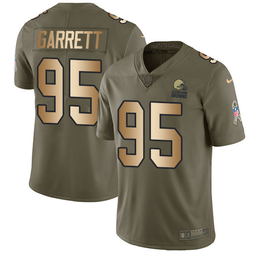Browns #95 Myles Garrett Olive/Gold Men's Stitched Limited 2017 Salute To Service Jersey