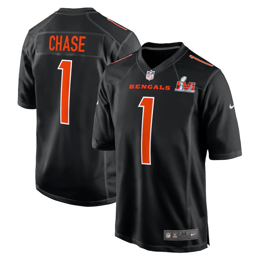 Cincinnati Bengals #1 Ja'Marr Chase Black Men's Super Bowl LVI Bound Game Fashion Jersey