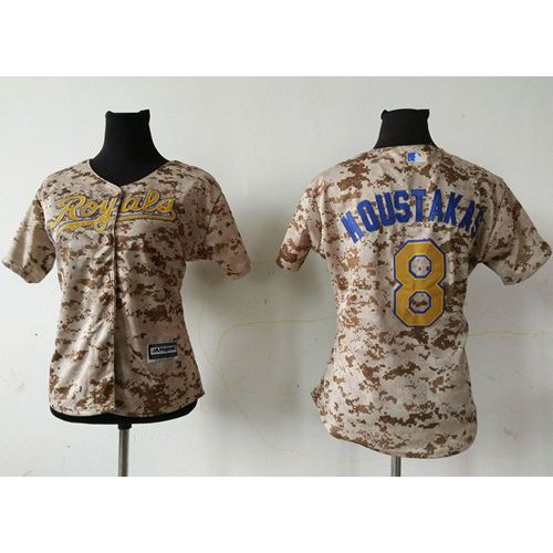 Kansas City Royals #8 Mike Moustakas Camo Women's Fashion Stitched Jersey Womens