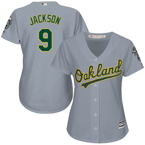 Oakland Athletics #9 Reggie Jackson Grey Road Women's Stitched Jersey Womens