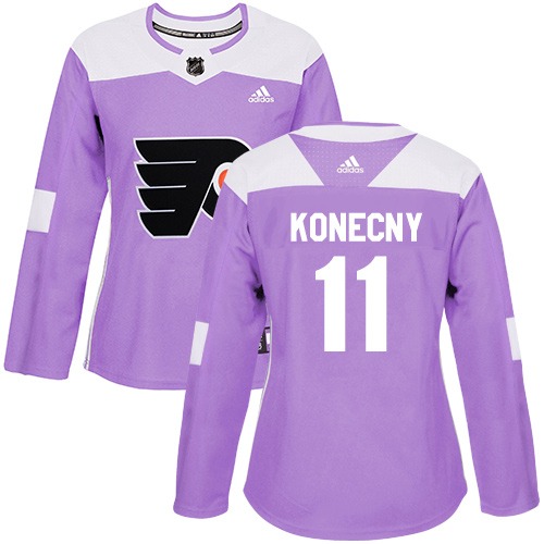 Adidas Philadelphia Flyers #11 Travis Konecny Purple Authentic Fights Cancer Women's Stitched Jersey Womens