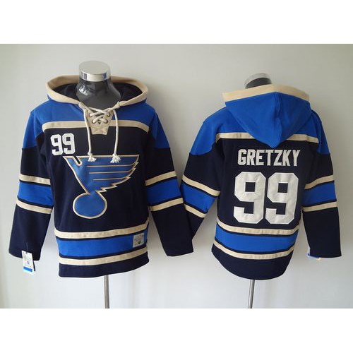 St. Louis Blues #99 Wayne Gretzky Navy Blue Sawyer Hooded Sweatshirt Stitched Jersey Men's