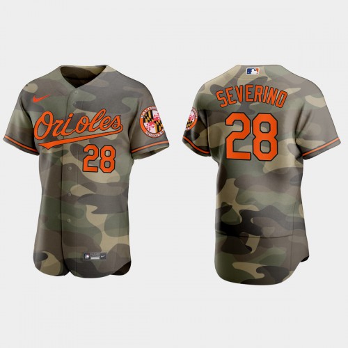 Baltimore Baltimore Orioles #28 Pedro Severino Men's 2021 Armed Forces Day Authentic Jersey -Camo Men's