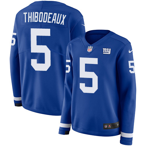 Giants #5 Kayvon Thibodeaux Royal Blue Team Color Women's Stitched Limited Therma Long Sleeve Jersey