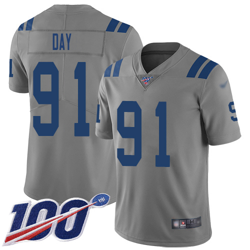 Indianapolis Colts #91 Sheldon Day Gray Men's Stitched Limited Inverted Legend 100th Season Jersey Men's