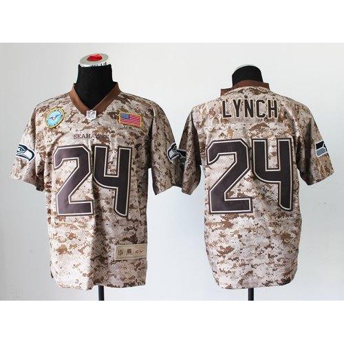 Seattle Seahawks #24 Marshawn Lynch Camo Men's Stitched New Elite USMC Jersey Men's