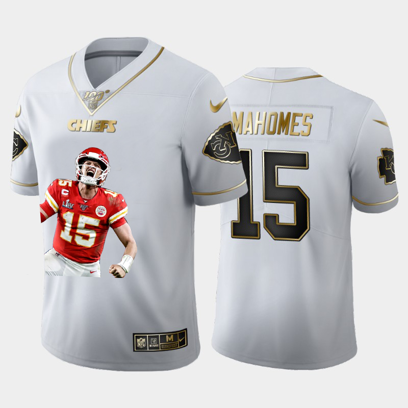 Kansas City Chiefs #15 Patrick Mahomes Team Hero 1 Vapor Limited 100 Jersey White Golden