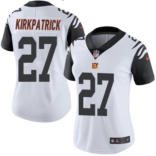 Cincinnati Bengals #27 Dre Kirkpatrick White Women's Stitched Limited Rush Jersey Womens