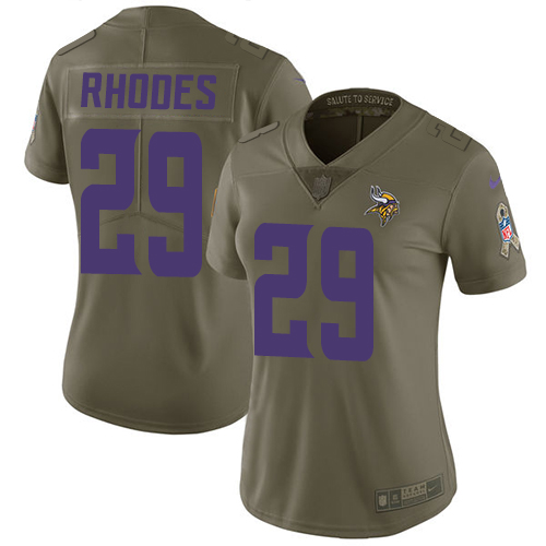 Minnesota Vikings #29 Xavier Rhodes Olive Women's Stitched Limited 2017 Salute to Service Jersey Womens