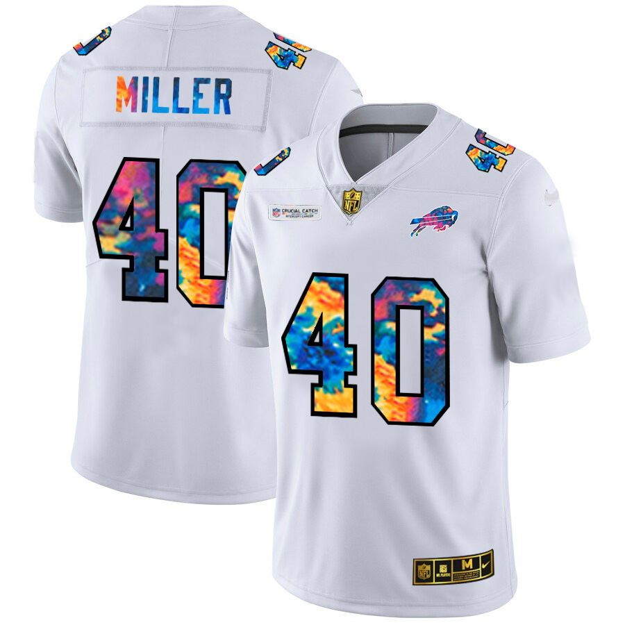Buffalo Bills #40 Von Miller Men's White Multi-Color 2020 Crucial Catch Limited Jersey